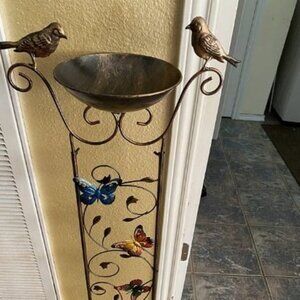 Bird Bath with Trellis Outdoor, Antique Garden Iron Trellis with Decor